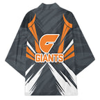 Greater Western Sydney Giants Australian Football Kimono Powerful Muscle Mascot With Geometric Sunburst Motion Art