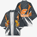 Greater Western Sydney Giants Australian Football Kimono Powerful Muscle Mascot With Geometric Sunburst Motion Art