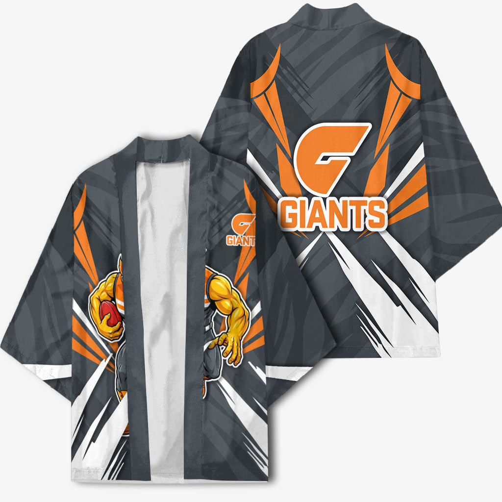 Greater Western Sydney Giants Australian Football Kimono Powerful Muscle Mascot With Geometric Sunburst Motion Art
