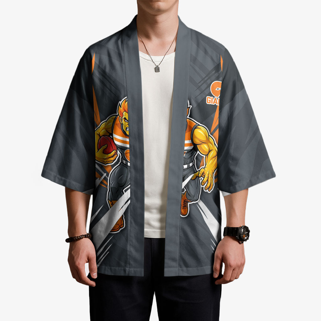 Greater Western Sydney Giants Australian Football Kimono Powerful Muscle Mascot With Geometric Sunburst Motion Art
