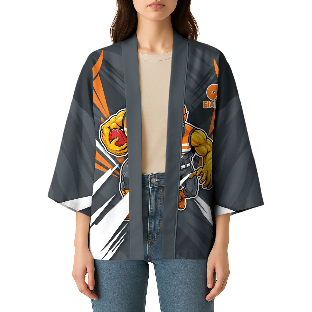 Greater Western Sydney Giants Australian Football Kimono Powerful Muscle Mascot With Geometric Sunburst Motion Art