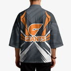 Greater Western Sydney Giants Australian Football Kimono Powerful Muscle Mascot With Geometric Sunburst Motion Art