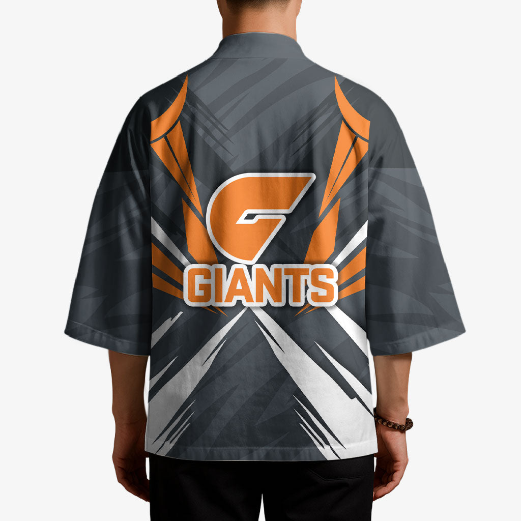 Greater Western Sydney Giants Australian Football Kimono Powerful Muscle Mascot With Geometric Sunburst Motion Art