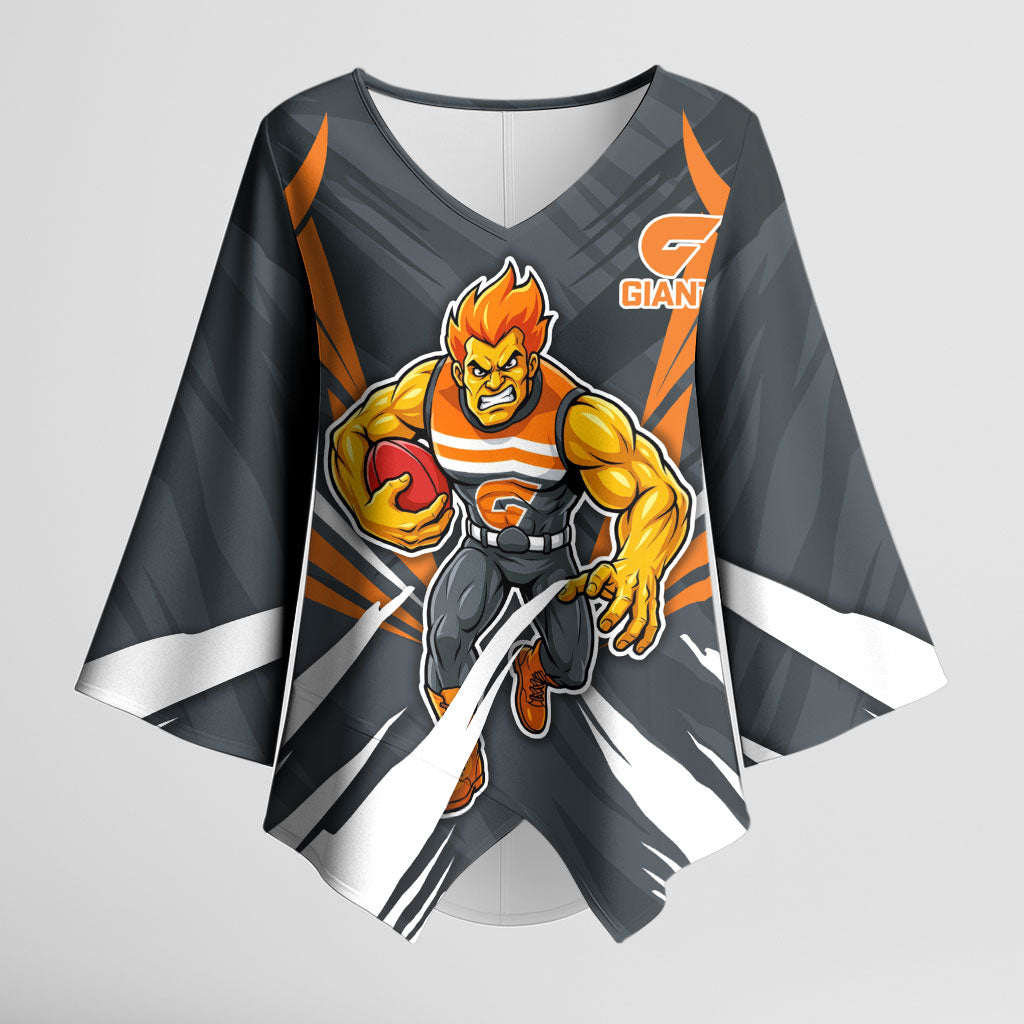 Greater Western Sydney Giants Australian Football Kimono Sleeve Blouse Powerful Muscle Mascot With Geometric Sunburst Motion Art