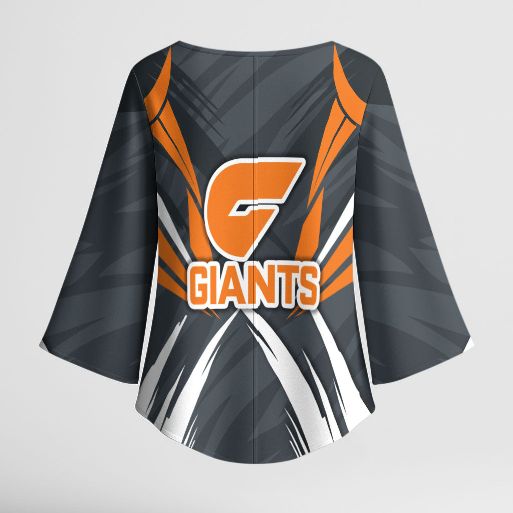 Greater Western Sydney Giants Australian Football Kimono Sleeve Blouse Powerful Muscle Mascot With Geometric Sunburst Motion Art