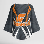 Greater Western Sydney Giants Australian Football Kimono Sleeve Blouse Powerful Muscle Mascot With Geometric Sunburst Motion Art