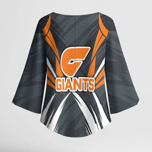 Greater Western Sydney Giants Australian Football Kimono Sleeve Blouse Powerful Muscle Mascot With Geometric Sunburst Motion Art