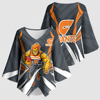 Greater Western Sydney Giants Australian Football Kimono Sleeve Blouse Powerful Muscle Mascot With Geometric Sunburst Motion Art