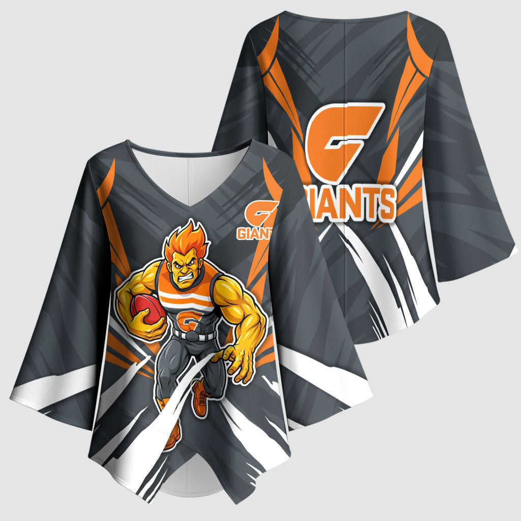 Greater Western Sydney Giants Australian Football Kimono Sleeve Blouse Powerful Muscle Mascot With Geometric Sunburst Motion Art