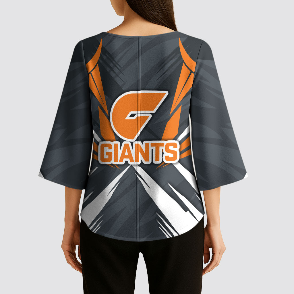 Greater Western Sydney Giants Australian Football Kimono Sleeve Blouse Powerful Muscle Mascot With Geometric Sunburst Motion Art