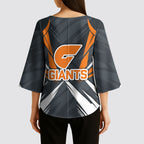 Greater Western Sydney Giants Australian Football Kimono Sleeve Blouse Powerful Muscle Mascot With Geometric Sunburst Motion Art