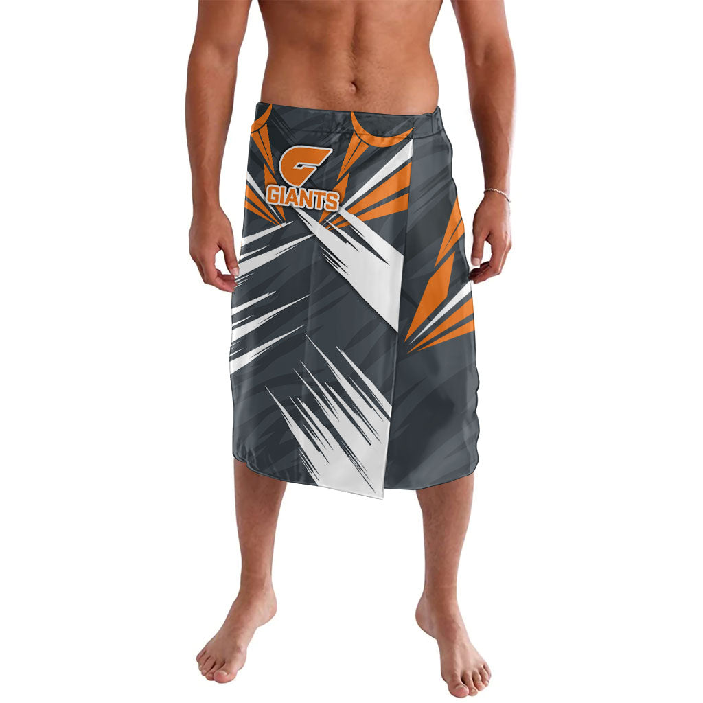 Greater Western Sydney Giants Australian Football Lavalava Powerful Muscle Mascot With Geometric Sunburst Motion Art