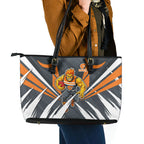 Greater Western Sydney Giants Australian Football Leather Tote Bag Powerful Muscle Mascot With Geometric Sunburst Motion Art