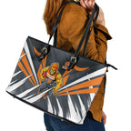 Greater Western Sydney Giants Australian Football Leather Tote Bag Powerful Muscle Mascot With Geometric Sunburst Motion Art