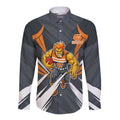 Greater Western Sydney Giants Australian Football Long Sleeve Button Shirt Powerful Muscle Mascot With Geometric Sunburst Motion Art