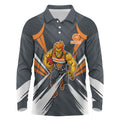 Greater Western Sydney Giants Australian Football Long Sleeve Polo Shirt Powerful Muscle Mascot With Geometric Sunburst Motion Art