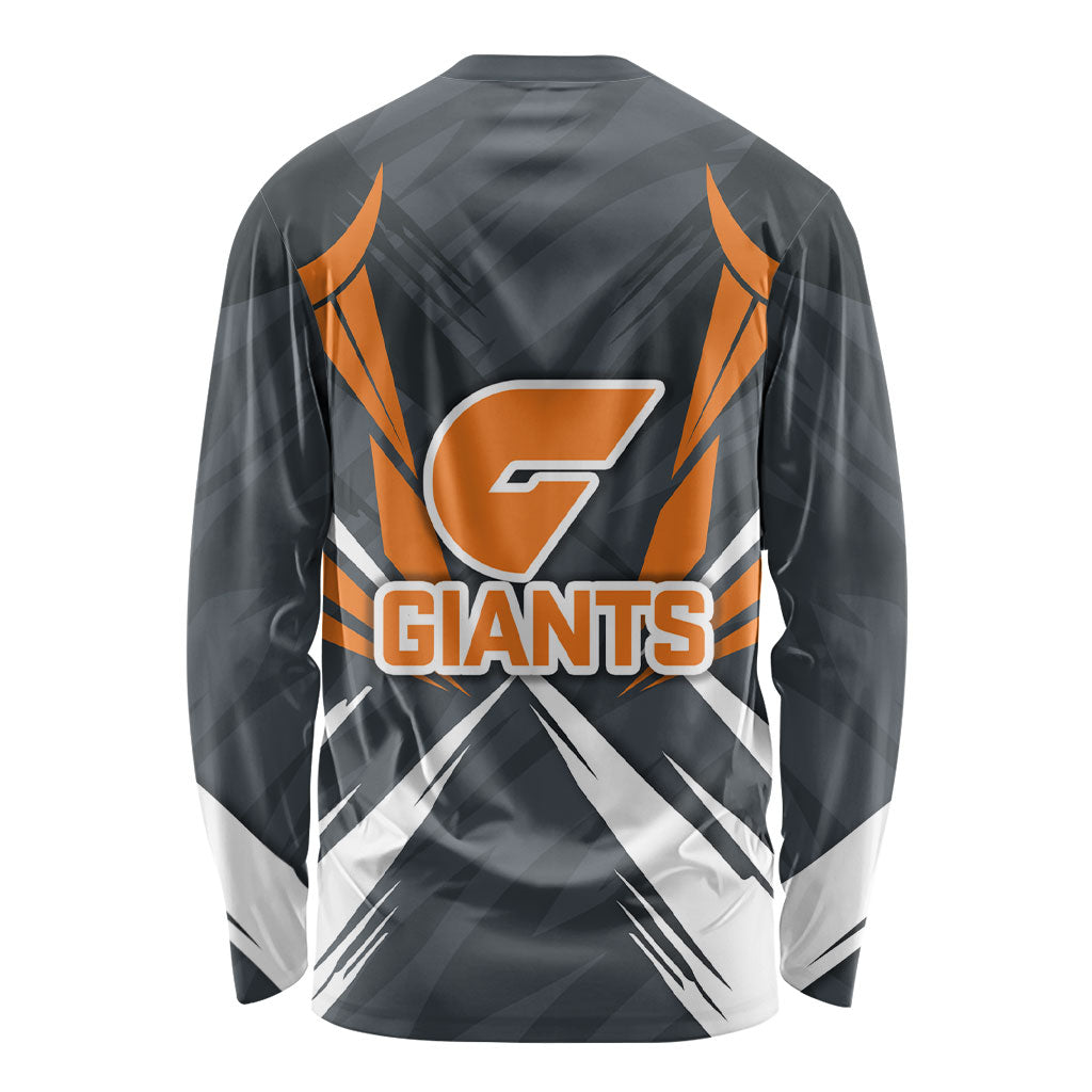 Greater Western Sydney Giants Australian Football Long Sleeve Shirt Powerful Muscle Mascot With Geometric Sunburst Motion Art