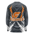 Greater Western Sydney Giants Australian Football Long Sleeve Shirt Powerful Muscle Mascot With Geometric Sunburst Motion Art