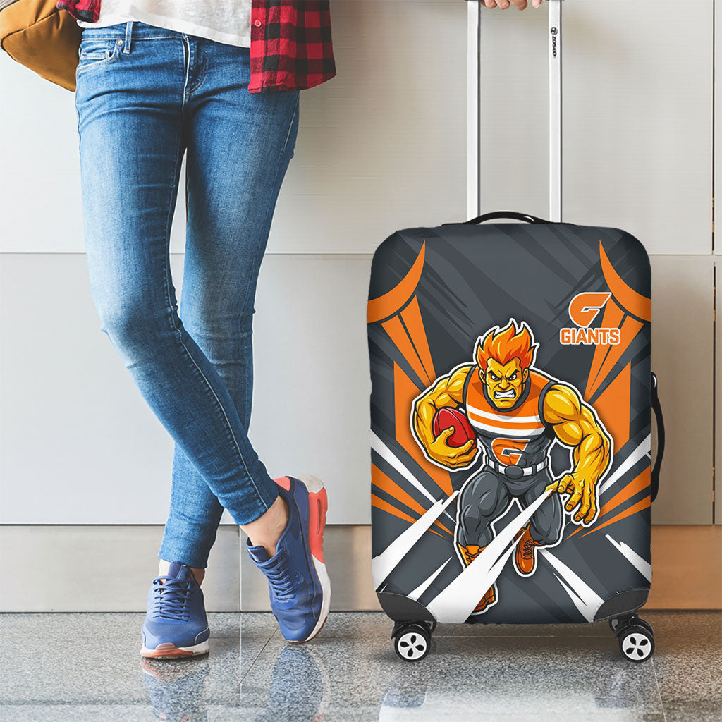 Greater Western Sydney Giants Australian Football Luggage Cover Powerful Muscle Mascot With Geometric Sunburst Motion Art