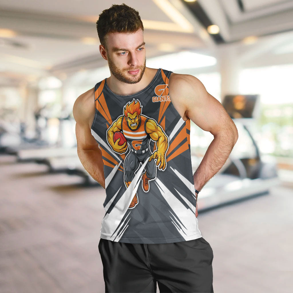 Greater Western Sydney Giants Australian Football Men Tank Top Powerful Muscle Mascot With Geometric Sunburst Motion Art