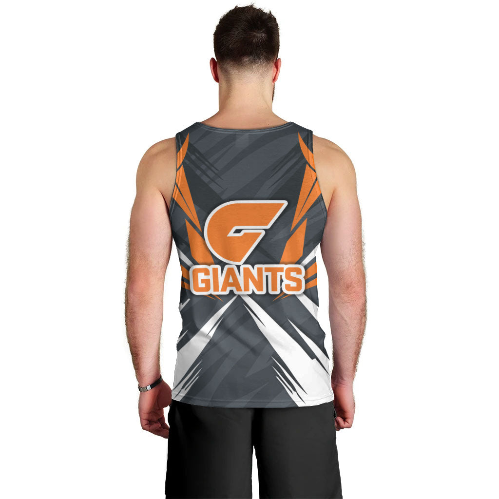 Greater Western Sydney Giants Australian Football Men Tank Top Powerful Muscle Mascot With Geometric Sunburst Motion Art