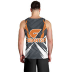 Greater Western Sydney Giants Australian Football Men Tank Top Powerful Muscle Mascot With Geometric Sunburst Motion Art