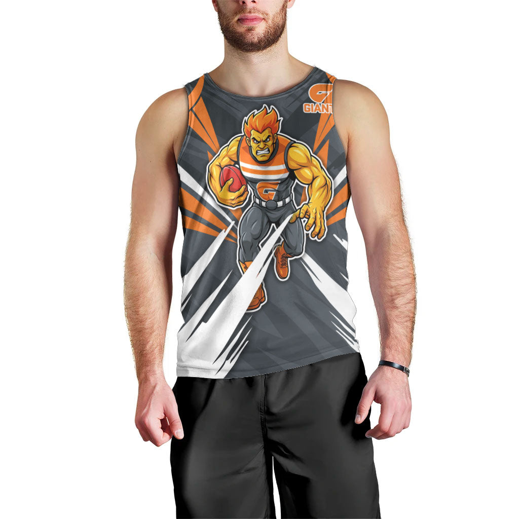 Greater Western Sydney Giants Australian Football Men Tank Top Powerful Muscle Mascot With Geometric Sunburst Motion Art