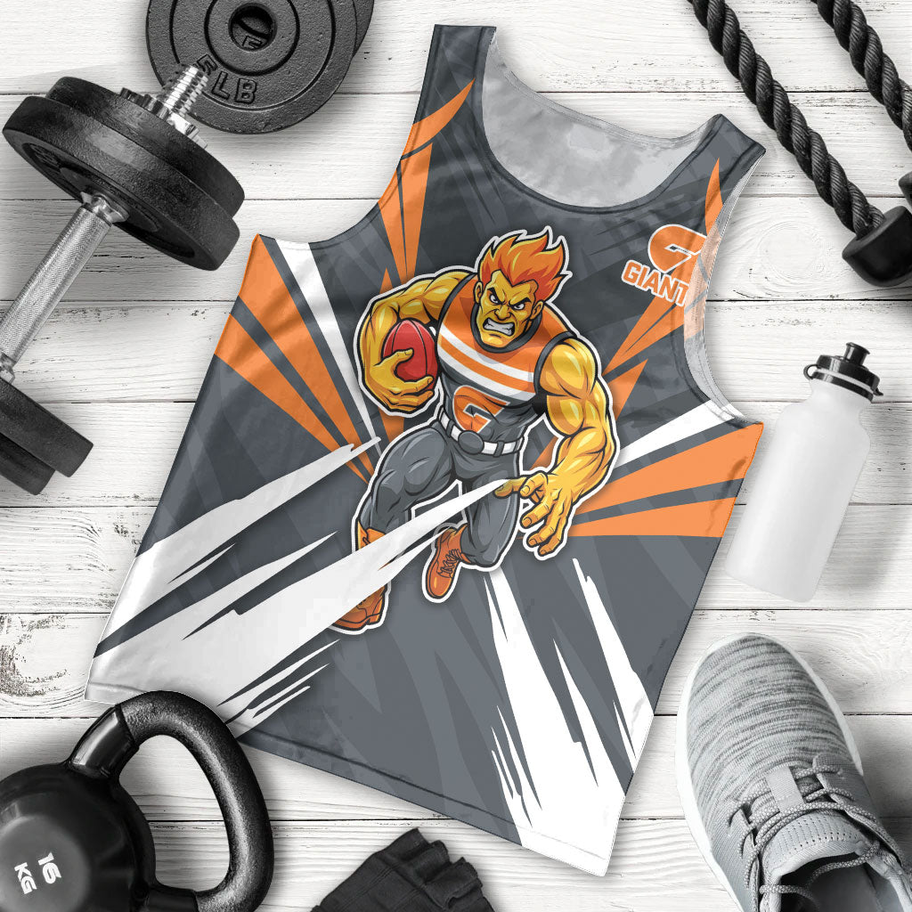 Greater Western Sydney Giants Australian Football Men Tank Top Powerful Muscle Mascot With Geometric Sunburst Motion Art