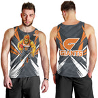 Greater Western Sydney Giants Australian Football Men Tank Top Powerful Muscle Mascot With Geometric Sunburst Motion Art