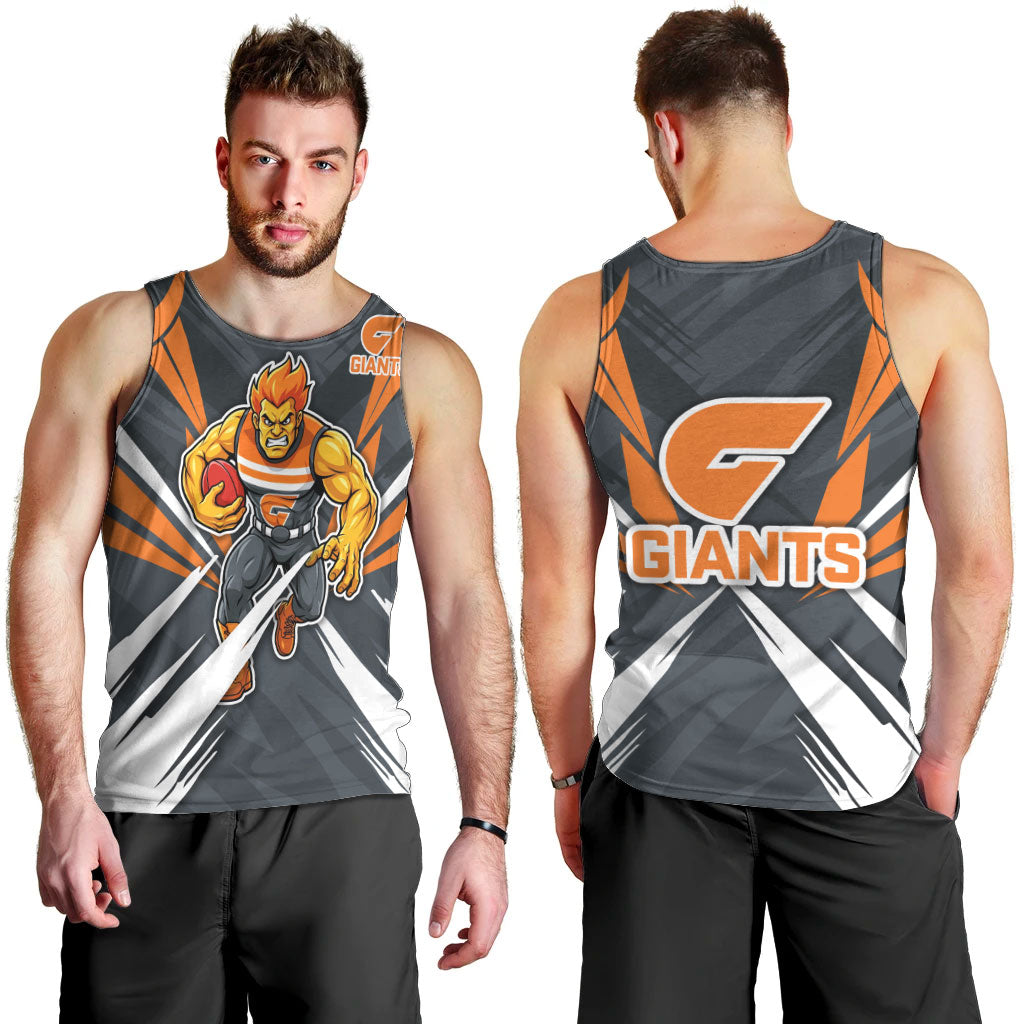 Greater Western Sydney Giants Australian Football Men Tank Top Powerful Muscle Mascot With Geometric Sunburst Motion Art