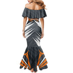 Greater Western Sydney Giants Australian Football Mermaid Dress Powerful Muscle Mascot With Geometric Sunburst Motion Art