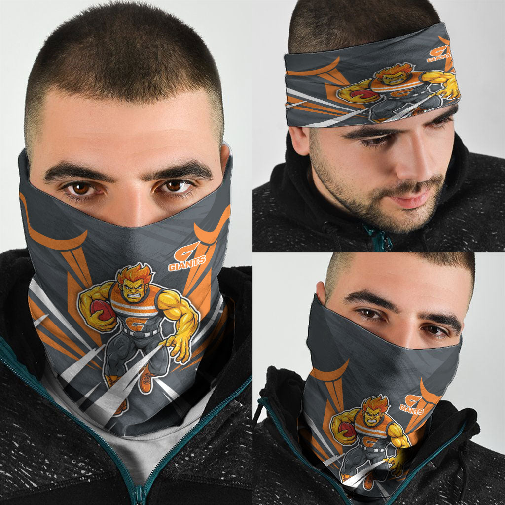 Greater Western Sydney Giants Australian Football Neck Gaiter Powerful Muscle Mascot With Geometric Sunburst Motion Art