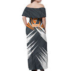Greater Western Sydney Giants Australian Football Off Shoulder Maxi Dress Powerful Muscle Mascot With Geometric Sunburst Motion Art