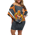 Greater Western Sydney Giants Australian Football Off Shoulder Short Dress Powerful Muscle Mascot With Geometric Sunburst Motion Art