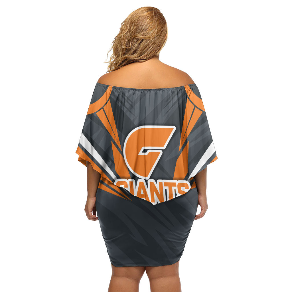 Greater Western Sydney Giants Australian Football Off Shoulder Short Dress Powerful Muscle Mascot With Geometric Sunburst Motion Art