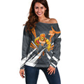 Greater Western Sydney Giants Australian Football Off Shoulder Sweater Powerful Muscle Mascot With Geometric Sunburst Motion Art