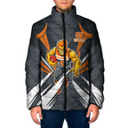 Greater Western Sydney Giants Australian Football Padded Jacket Powerful Muscle Mascot With Geometric Sunburst Motion Art