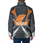 Greater Western Sydney Giants Australian Football Padded Jacket Powerful Muscle Mascot With Geometric Sunburst Motion Art