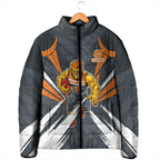 Greater Western Sydney Giants Australian Football Padded Jacket Powerful Muscle Mascot With Geometric Sunburst Motion Art