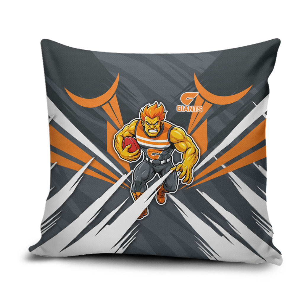 Greater Western Sydney Giants Australian Football Pillow Cover Powerful Muscle Mascot With Geometric Sunburst Motion Art