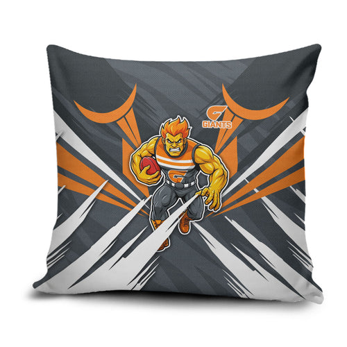 Greater Western Sydney Giants Australian Football Pillow Cover Powerful Muscle Mascot With Geometric Sunburst Motion Art