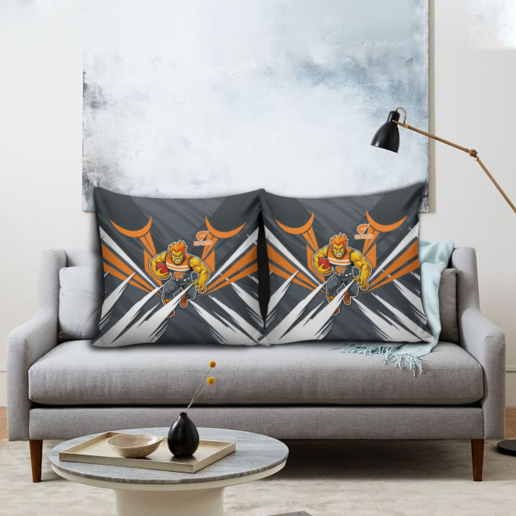Greater Western Sydney Giants Australian Football Pillow Cover Powerful Muscle Mascot With Geometric Sunburst Motion Art