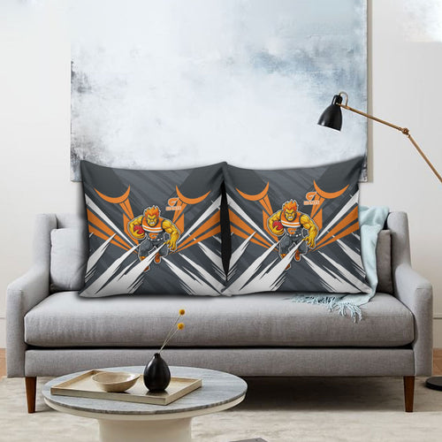 Greater Western Sydney Giants Australian Football Pillow Cover Powerful Muscle Mascot With Geometric Sunburst Motion Art