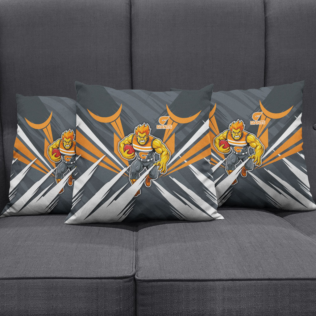 Greater Western Sydney Giants Australian Football Pillow Cover Powerful Muscle Mascot With Geometric Sunburst Motion Art