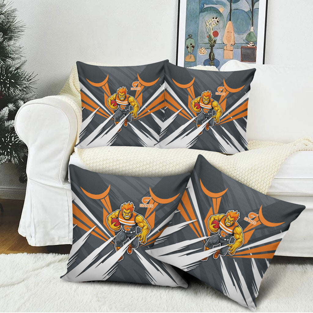 Greater Western Sydney Giants Australian Football Pillow Cover Powerful Muscle Mascot With Geometric Sunburst Motion Art