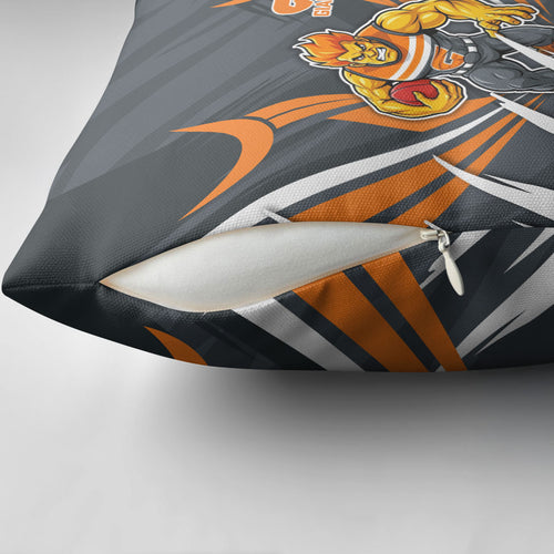Greater Western Sydney Giants Australian Football Pillow Cover Powerful Muscle Mascot With Geometric Sunburst Motion Art