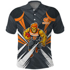 Greater Western Sydney Giants Australian Football Polo Shirt Powerful Muscle Mascot With Geometric Sunburst Motion Art