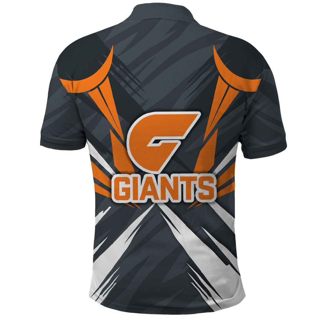 Greater Western Sydney Giants Australian Football Polo Shirt Powerful Muscle Mascot With Geometric Sunburst Motion Art