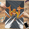 Greater Western Sydney Giants Australian Football Puzzle Powerful Muscle Mascot With Geometric Sunburst Motion Art
