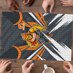 Greater Western Sydney Giants Australian Football Puzzle Powerful Muscle Mascot With Geometric Sunburst Motion Art